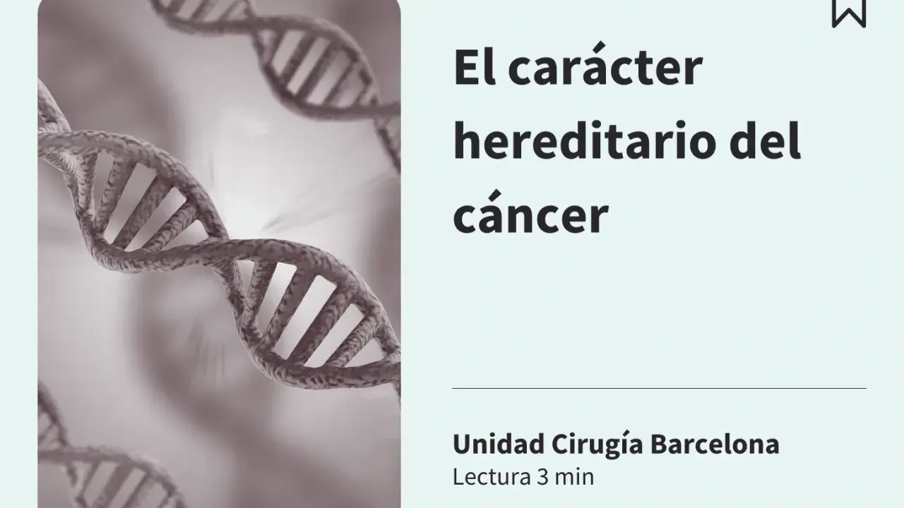 El carácter hereditario del cáncer se representa con una doble hélice de ADN, sugiriendo la base genética de la enfermedad.