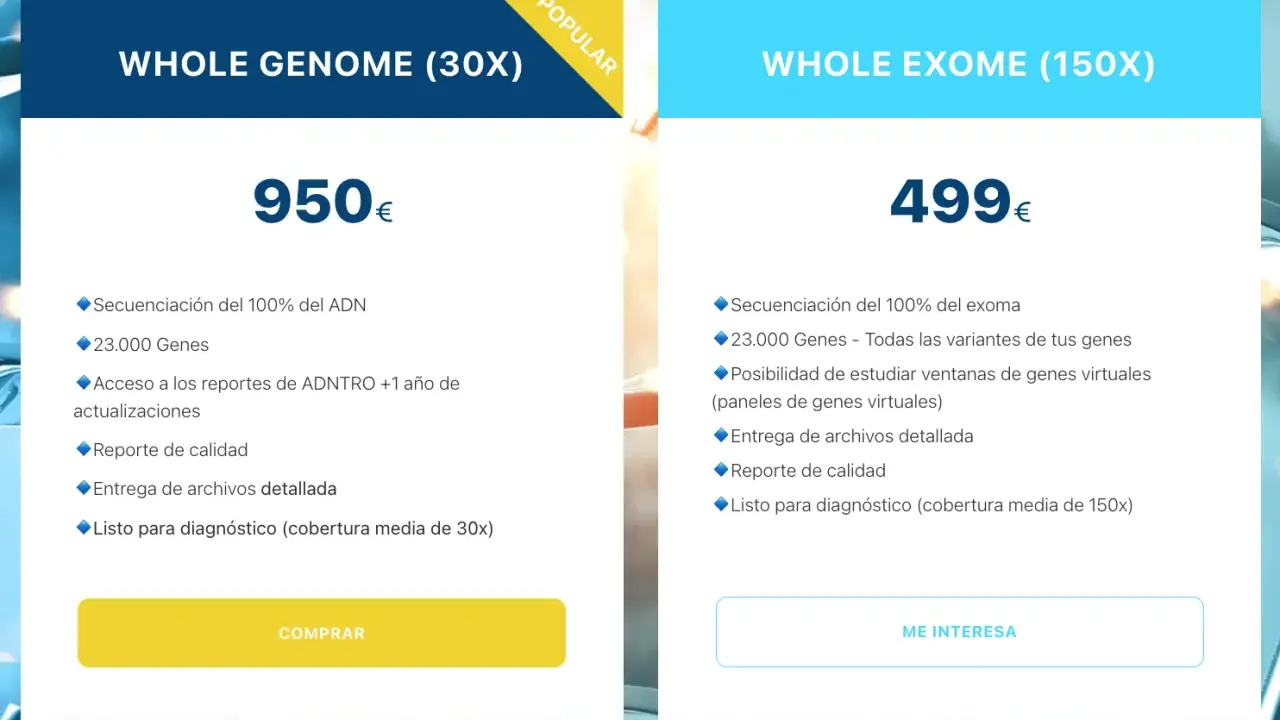 Comparativa de secuenciación del genoma completo y exoma. La secuenciación NGS ofrece análisis detallados de ADN y genes.