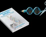Libro "Editando Genes" para niños, con un ADN ilustrado y herramientas de edición genética.