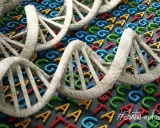 Doble hélice de ADN sobre letras genéticas de colores. El autismo es genético, un mensaje de esperanza y comprensión. #JuntosEnElAutismo