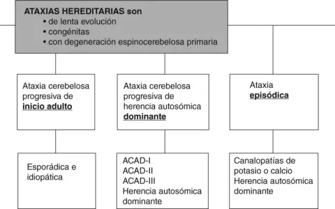 Diagrama de ataxias hereditarias, incluyendo la ataxia de Friedreich, que se hereda de forma recesiva.